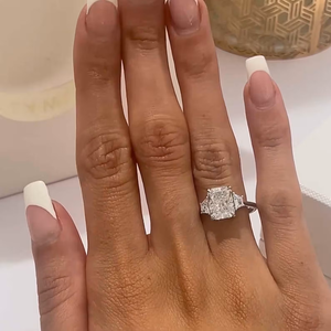 Luxury Radiant Cut Moissanite Engagement <b>Ring</b> <b>14K</b> Solid <b>Gold</b> Three Stone Diamond Style Bridal <b>Ring</b> Wholesale - Product Image 2