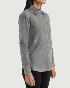 High Performance Custom Made Women's Gray Suede Stand Collar <b>Jacket</b> Full Sleeve Minimalist Style Autumn Wear <b>Cheap</b> Price Low MOQ - Product Image 4