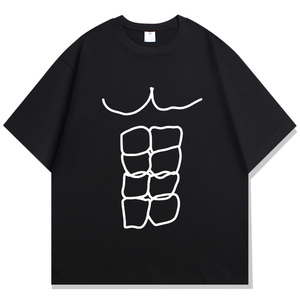 Camiseta Unisex Divertida con Gráfico de Six Pack Falso, Diseño de Músculos, Manga Corta, Cuello Redondo, Informal - Product Image 3