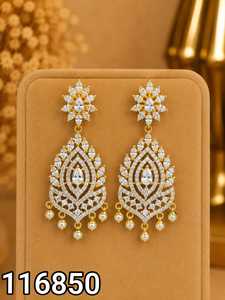 Ping <b>Bling</b> Elegant Brass Pearl Crystal Drop <b>Earrings</b> Women Gold Tone Geometric Teardrop Dangle Luxury Bridal Wedding Party - Product Image 1