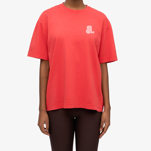 T-shirt à manches courtes col rond rouge pour femme, couleur unie, coupe classique, style décontracté, 100% coton, logo personnalisé, tissu écologique - Product Image 1