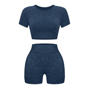 Conjunto Deportivo Rojo de 2 Piezas para Mujer, Top Corto de Manga Corta y Pantalones Cortos de Cintura Alta, Tejido Transpirable, Primavera Verano - Product Image 2
