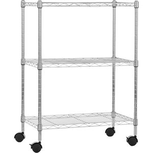 Heavy Duty 3-Shelf Steel Wire Storage Rack 2\" PP <b>Plastic</b> <b>Wheel</b> Casters Adjustable Utility Shelving Unit for Garage Use - Product Image 1