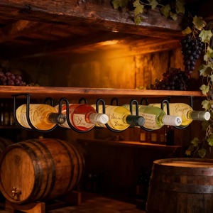 ชั้นวางไวน์ติดผนังแบบโมเดิร์นสีดำสำหรับจัดเก็บไวน์ 5 ขวด เหมาะสำหรับติดตั้งบริเวณผนังครัว ประหยัดพื้นที่ ที่วางขวดไวน์แบบแนวนอน - Product Image 5