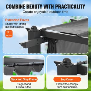 Pergola rétractable moderne 10 x 10 pour l'extérieur avec auvent en aluminium, parasol, gazebo - Product Image 6