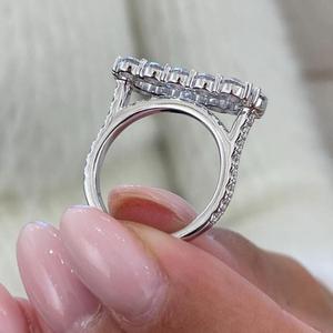 Anillo de Compromiso con Diamantes de Corte Redondo en Racimo, con Doble Halo, Oro Sólido, Estilo Vintage, Anillo de Novia, Joyería Fina de Lujo - Product Image 4