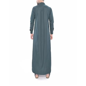 Wholesale Premium Cotton Stand Collar Modest <b>Men's</b> Loose Fit <b>Thobe</b> Islamic Eid Plus Size Floor Length Short Sleeve Quick Dry - Product Image 3