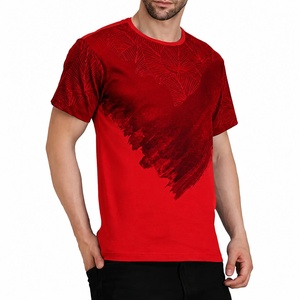 T-shirt décontracté pour homme, col rond, manches courtes, coupe classique, respirant, imprimé, tricoté en polyester 320g, rouge uni - Product Image 4