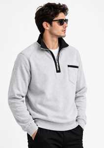 Sudadera Gris para Hombre con Cierre de Cremallera, Cuello Negro, Manga Larga, Felpa Francesa - Product Image 6