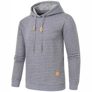 Men's Gray Waffle Knit Hooded Sweatshirt Regular Fit Casual Autumn Wear Men's <b>Hoodies</b> & Sweatshirts - Product Image 2