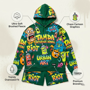 Ensemble survêtement 2 pièces : sweat à capuche oversize et short |   Ensemble de survêtement en molleton personnalisé à deux pièces avec capuche - Product Image 5