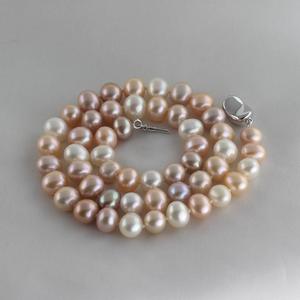 Collier en perles d'eau douce de couleur mixte, presque rondes, 8-9 mm, poudre blanche, perle violette, bonne qualité, couleur bonbon propre - Product Image 3