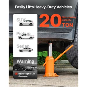 Martinetto idraulico a bottiglia saldato per impieghi gravosi da 20 tonnellate per SUV con intervallo di sollevamento di 8,9-17,1 pollici e capacità di 44092 libbre - Product Image 3