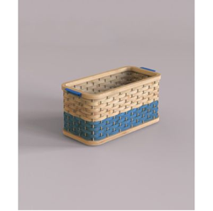 Eco-Friendly Luxury Minimalist Rectangular Two-Tone Woven <b>Bamboo</b> Vanity Organizer Bins Striking Blue Base Side Handles Hanging - Product Image 1