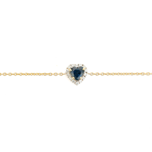 Bracelet Halo en Or Jaune 14K Original de Haute Qualité avec Saphir Bleu en Forme de Cœur et Diamant Taillé Rond, Bijou Délicat - Product Image 3
