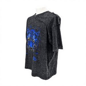 [OEM] T-shirt surdimensionné pour homme en coton délavé, motif tigre bleu, style vintage - Product Image 3