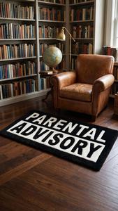 Alfombra de Lana Hecha a Mano de Lujo en Blanco y Negro con Advertencia Parental, Antideslizante, Moderna y Elegante para Decoración de Dormitorio y Sala de Estar - Product Image 5