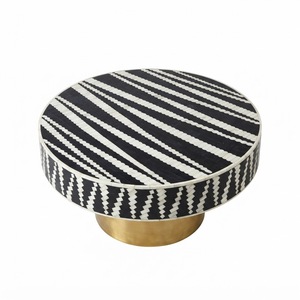 Nueva Mesa de Centro Redonda con Incrustaciones de Hueso, Mesa Auxiliar Geométrica de Mosaico Blanco y Negro Hecha a Mano, Precio Directo de Fábrica, Muebles para el Centro de la Sala - Product Image 5