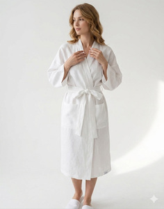 Economical Custom <b>White</b> Hotel Terry Bath Robe Cotton Spandex Soft Plaid Slippers <b>Set</b> Unisex with Logo - Product Image 1