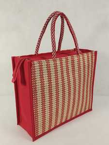 Sac fourre-tout en jute tissé rouge, réutilisable, pour les courses, avec logo personnalisé, style ethnique, sac cadeau - Product Image 3