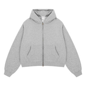 Sweat à capuche zippé pour homme en molleton de coton épais, coupe oversize et ample, à épaules tombantes, couleur unie, prix abordable - Product Image 1