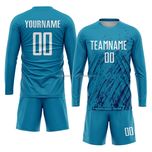 Maillot de football personnalisé en polyester 100% anti-UV imperméable imprimé par transfert thermique bleu blanc-noir pour hommes - Product Image 3