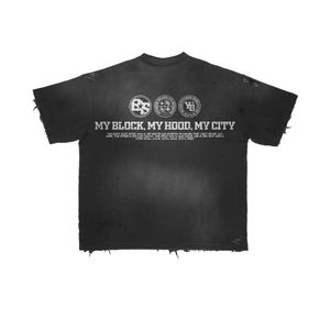 Camisetas de Manga Corta con Dobladillo Desgastado y Efecto Descolorido por el Sol, de Algodón Puro de Alta Calidad, Fabricadas en Fábrica, con MOQ Bajo y Estampado - Product Image 3
