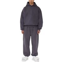 Ensemble de survêtement pour homme en coton léger, coupe ample, comprenant un sweat à capuche court et un pantalon de survêtement empilé, coupe oversize, coupe-vent d'hiver, personnalisable