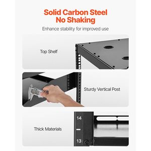 Rack di Rete Open Frame 16U con 4 Montanti, Profondità 23 Pollici, Montabile a Parete e da Terra, Ripiani Ventilati per Carichi Pesanti, Profondità 23 Pollici - Product Image 3