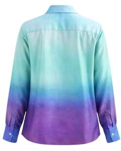 เสื้อเชิ้ตผู้หญิงแขนยาวสีฟ้าไล่เฉดสีม่วงแบบสั่งทำพิเศษ เสื้อเชิ้ตทำงานลำลอง ผู้ผลิตเสื้อผ้า OEM แบบกำหนดเอง - Product Image 2