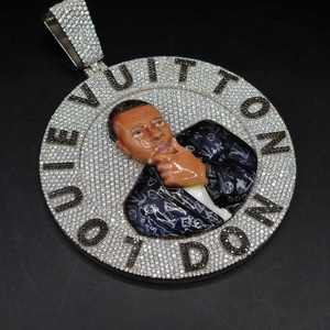 925 Silver Hip Hop <b>Memorial</b> Pendant Photo <b>Frame</b> Necklace with 3D Portrait Enamel Moissanite Diamonds for Gift - Product Image 1