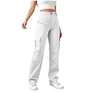 Women Cargo Pants High Waisted Loose Fit Casual <b>Trousers</b> Multi Pocket Ladies Fashion Wholesale Clothing - Product Image 1