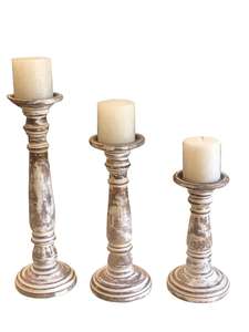 Ensemble de 3 supports à bougies en bois, finition verte rustique vieillie, centre de table décoratif pour salon, table à manger, maison - Product Image 4