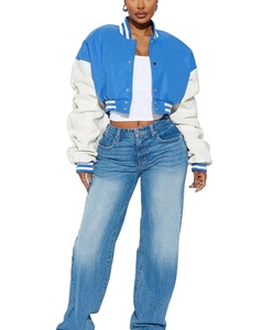 Premium Quality Custom Logo Women's Cropped Varsity Jacket Genuine Leather Sleeves Wool Body Women University College Jacket - Product Image 1