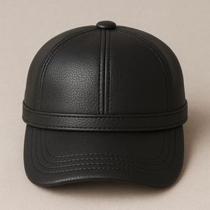 Black Leather Baseball Cap Unisex Casual Four Season 56-58CM Adult <b>Hat</b> - Product Image 1