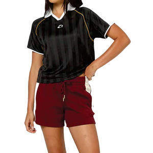 Camiseta Deportiva de Fútbol Americano para Mujer, con Cuello a Rayas Negras, Transpirable, de Poliéster, Manga Corta, Corte Ajustado - Product Image 3