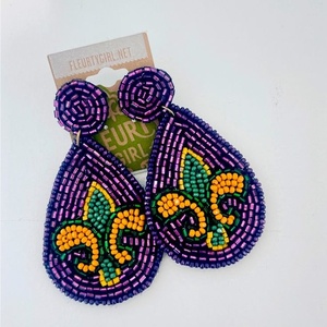 Lightweight Handmade Beaded Wing Earrings Crystal & <b>Sequin</b> Embroidered Statement Earrings for Women and Girls Mardi Gras Festive - Product Image 5