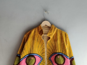 Hand Embroidered Velvet Jacket Women's Mandarin Collar Full Sleeve Autumn <b>Coat</b> Regular Length Eye Pattern Bohemian Style GIFT - Product Image 2