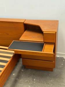 Solid Teak Wooden <b>Bed</b> <b>Frame</b> Minimalist Modern <b>Platform</b> <b>Bed</b> With Side Storage Drawer for Bedroom - Product Image 3