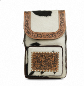 Black & <b>White</b> Cowhide Backpack Hand Tooled Genuine Leather cowhide leather backpack black and <b>white</b> with premium design in bulk - Product Image 1
