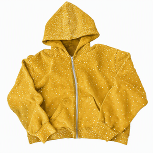 Sweat-shirt à capuche zippé pour homme, coupe classique, noir, imprimé à pois en strass, polaire, manches classiques, hiver, écologique, 100% coton - Product Image 5