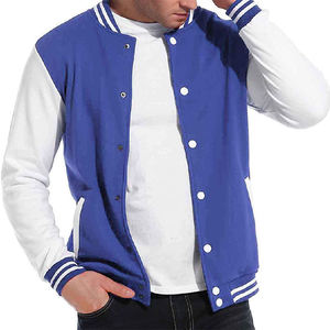 <b>Mens</b> Blue <b>White</b> Varsity <b>Jacket</b> Contrast Sleeves Stand Collar Cuffs Hem Zipper Front Casual Outerwear Waterproof Breathable - Product Image 4