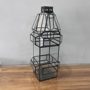 Lanterne en verre géométrique moderne avec cadre en métal, porte-bougie décoratif, lanterne de table pour la maison, mariage, décoration du Ramadan - Product Image 1