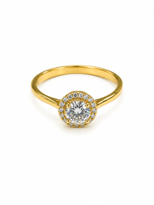Anillo de compromiso clásico de lujo con moissanita de corte redondo, piedra de nacimiento de abril, con engaste pavé y chapado en oro para mujer - Product Image 1