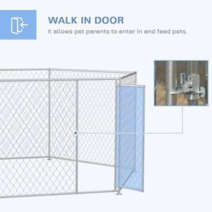 Recinto per Cani da Esterno in Argento con Porta Bloccabile XL 13,4 X 11,5 ft, Gabbia per Cani di Taglia Media e Grande, Cuccia e Trasportino - Product Image 6