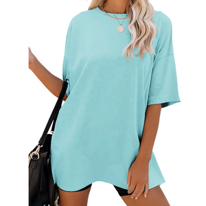 T-Shirt personnalisé à épaules tombantes pour femmes Streetwear coton uni respirant T-shirts pour femmes Long t-shirt surdimensionné t-shirts pour femmes - Product Image 2