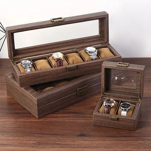 Boîte de présentation pour montres en bois, 12 emplacements, étui de rangement pour montres-bracelets, couvercle en verre, repose-montres en velours pour vitrine de magasin - Product Image 3