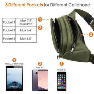 Riñonera Grande Impermeable de Poliéster para Hombre y Mujer, Bolso Cruzado de Pecho con 3 Bolsillos con Cremallera, Riñonera Deportiva de Viaje - Product Image 3