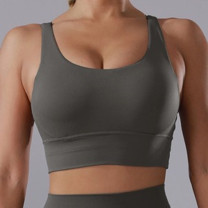 Soutien-gorge de sport pour femme, dos nageur, col ras du cou, avec coussinets amovibles, maintien moyen, couleur unie, respirant, séchage rapide, pour le yoga - Product Image 6
