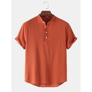 Men's <b>Henly</b> Cotton Short Sleeve Stand Collar T-Shirt Solid Color Regular Fit Casual Wear Teal Green - Product Image 3